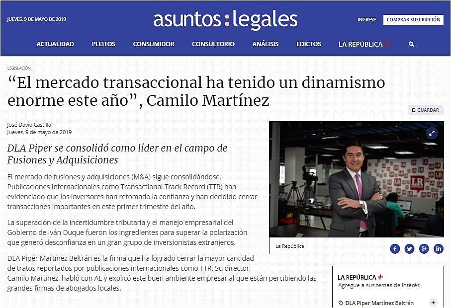 El mercado transaccional ha tenido un dinamismo enorme este ao, Camilo Martnez